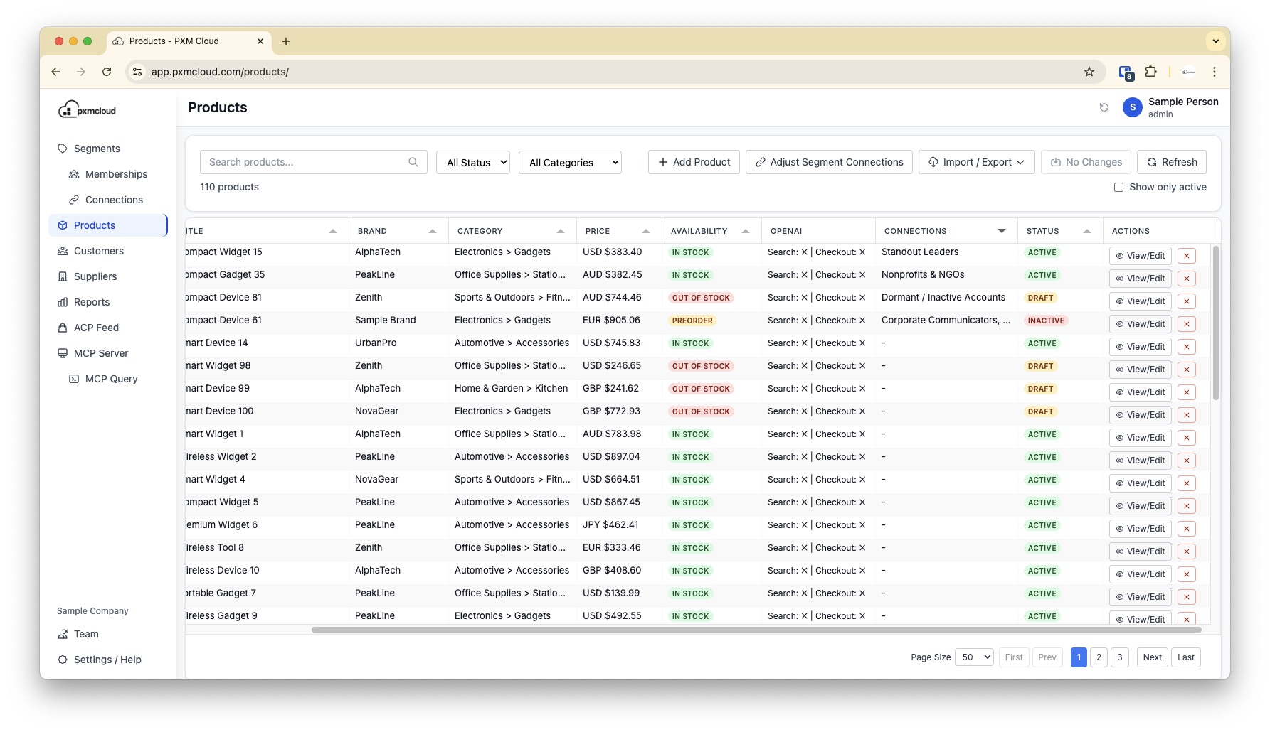 Product Management Screenshot